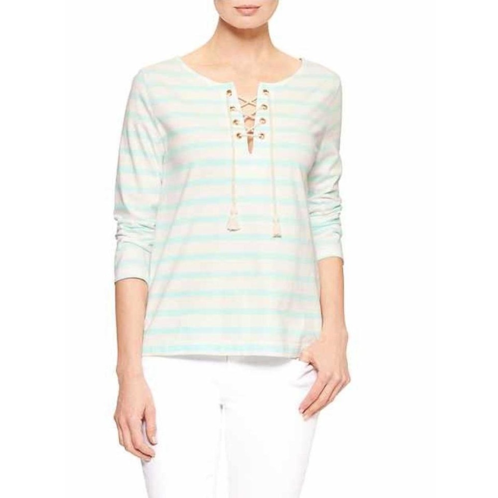 Womens NWT GAP Striped Front Tie 3/4 Sleeve Top Shirt